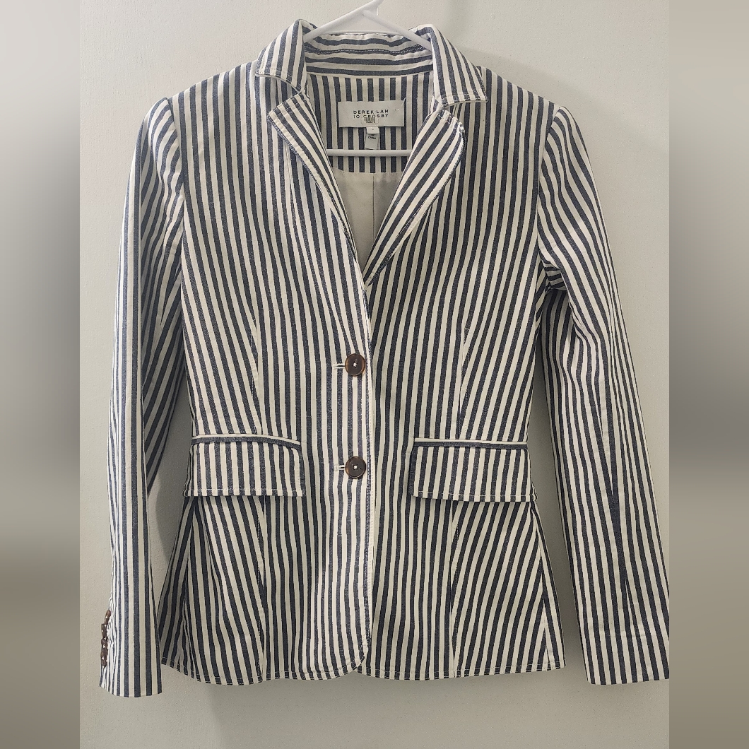 Derek Lam 10 Crosby Striped Black And White Women's Blazer, Size 0, Cotton.